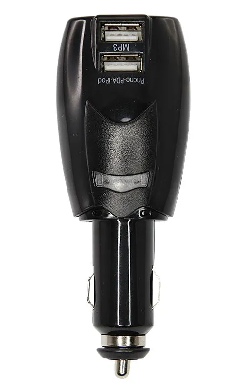 Универсальное ЗУ-трансформер авто+сетевое 2 USB цвет черный (2х1000 mA)c индикатором, блистер - Фото 3