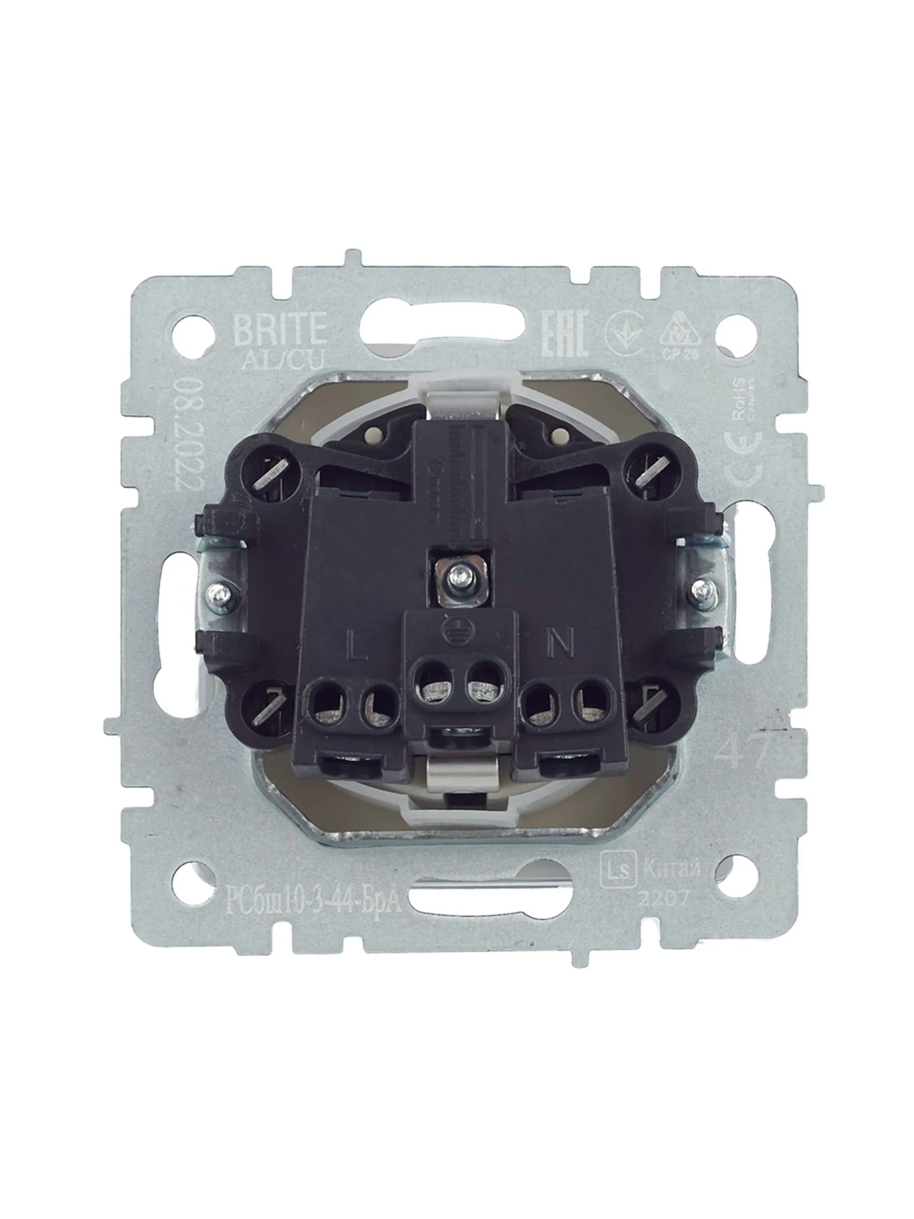 BRITE Розетка 1-местная с заземлением с защитными шторками и крышкой 16А IP44 РСбш10-3-44-БрА алюминий IEK - Фото 7