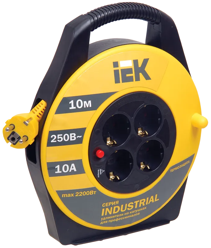 Катушка УК10 4 места с заземлением с термозащитой 3х1,0мм2 "Industrial" 10м IEK