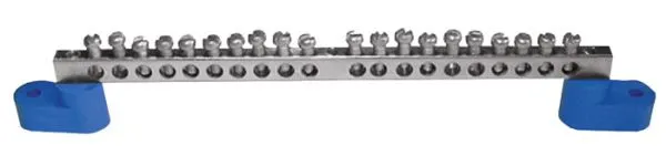 Шина "0" N (8x12мм) 20 отв. латунь 2 синих угловых изолятора EKF