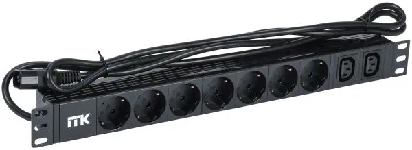 ITK PDU 7 розеток немецкий стандарт + 2 С13 1U кабель 2м вилка C14