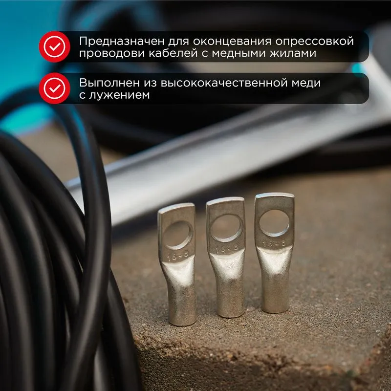 Наконечник медный луженый ТМЛ-Р 16–8 (16мм² - Ø8мм) (в упак. 5 шт.) REXANT - Фото 2