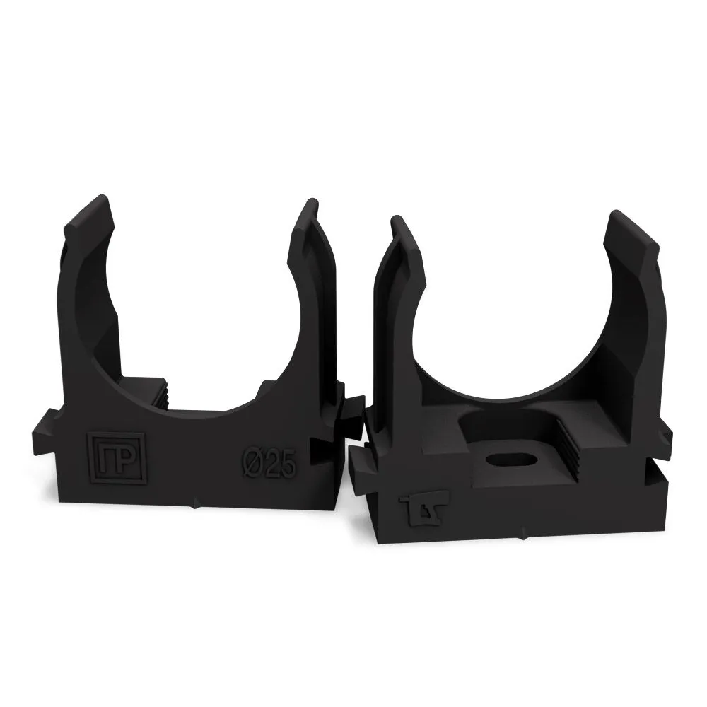 Крепеж-клипса для труб атмосферостойкая для монтажного пистолета черная в п/э d25 мм (100шт/700шт уп