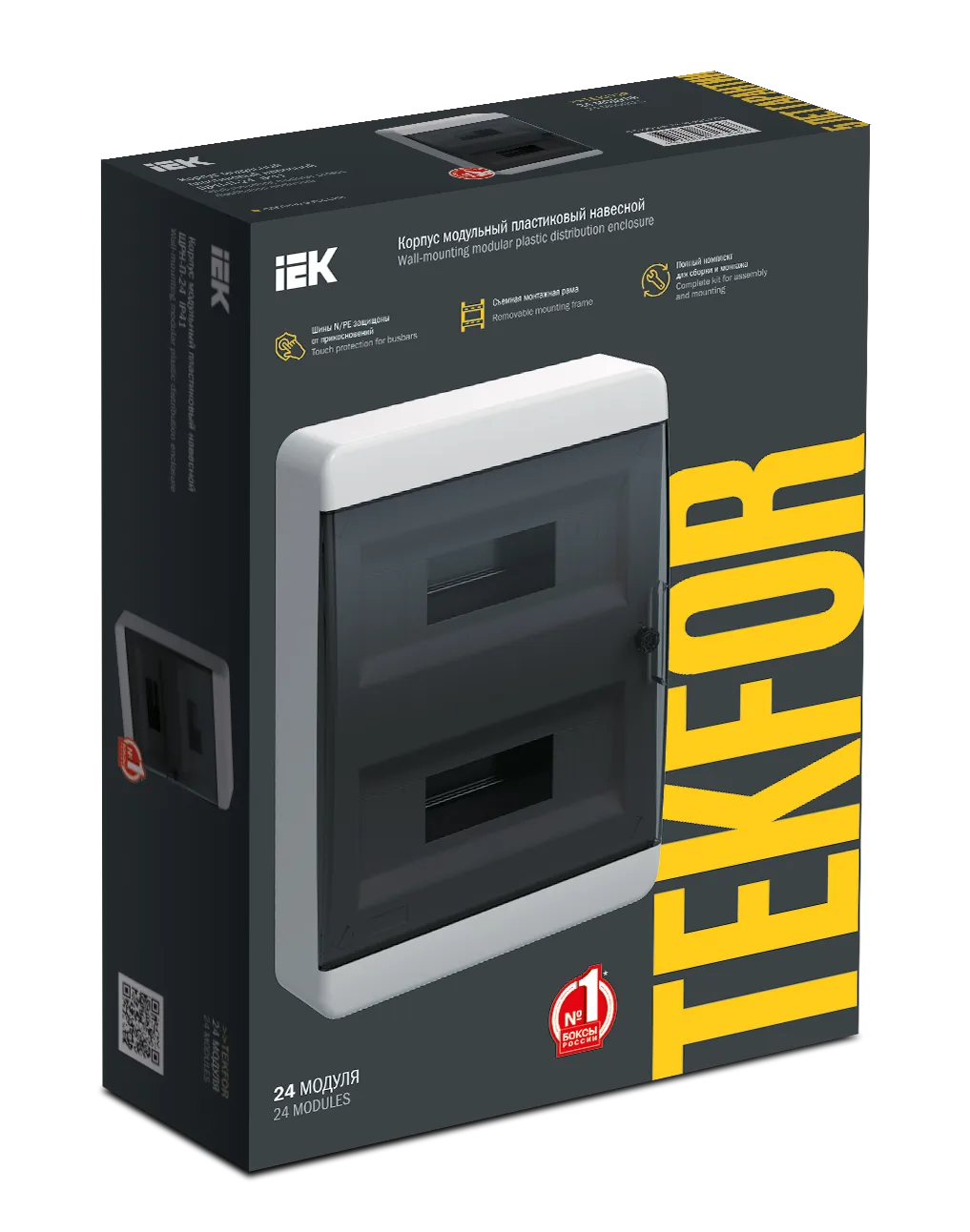 TEKFOR Корпус пластиковый БЕЛЫЙ ЩРН-П-24, IP41 черная прозрачная дверь IEK - Фото 2