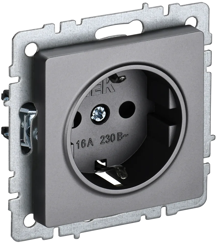 BRITE Розетка 1-местная с заземлением с защитными шторками 16А РС14-1-0-БрС сталь IEK BR-R14-16-K46