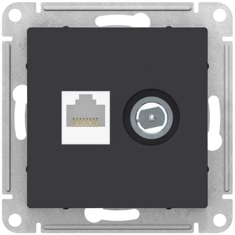 Розетка компьютерная + телевизионная 2-м AtlasDesign RJ45 кат.5E + TV механизм карбон SE ATN001089