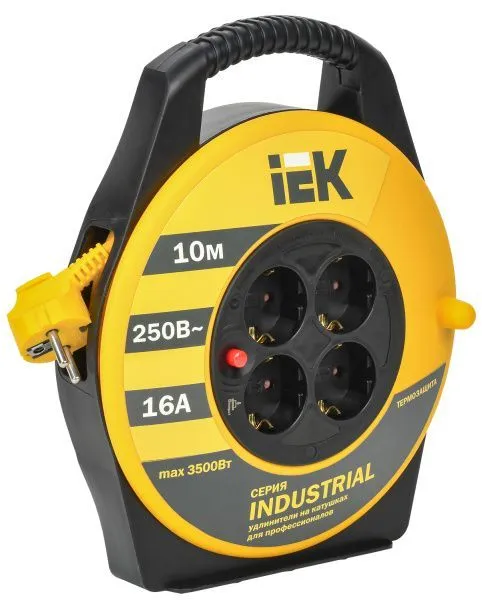 Катушка УК10 4 места с заземлением с термозащитой 3х1,5мм2 "Industrial" 10м IEK WKP15-16-04-10