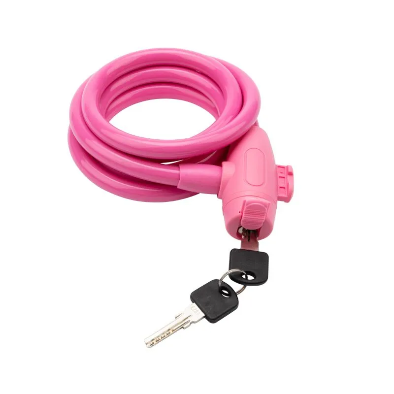 Тросовый замок взломостойкий для велосипедов и колясок с ключом 150 см розовый - Фото 2