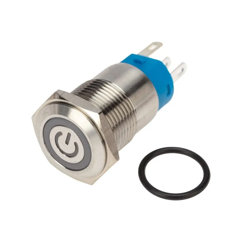 Кнопка антивандальная Ø16 250В Б/Фикс (5с) OFF-(ON) / ON-(OFF) плоская подсв/красная POWER (A-16-F5) REXANT