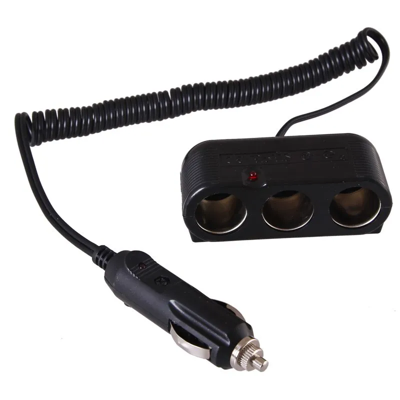 Разветвитель автоприкуривателя, 3 гнезда, спиральный шнур 1,5м REXANT 16-0224