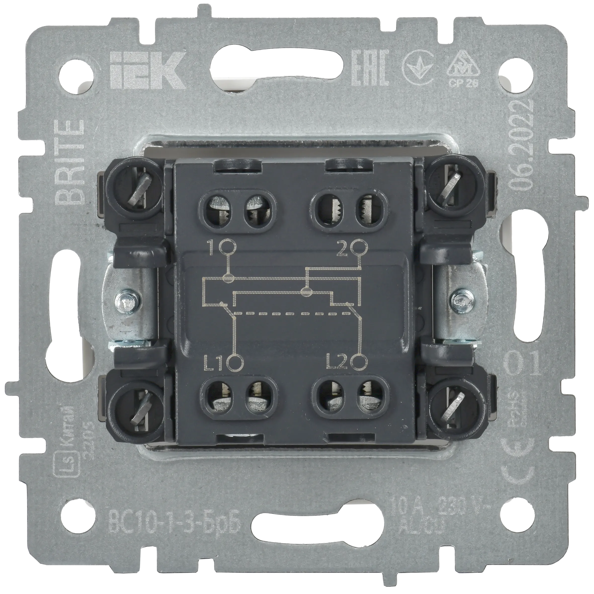 BRITE Выключатель 1-клавишный перекрестный 10А ВС10-1-3-БрБ белый IEK - Фото 4