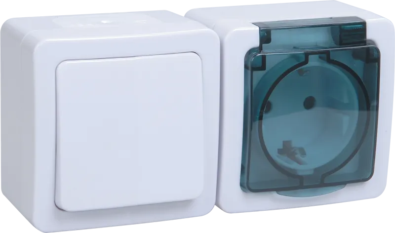 Блок горизонтальный для открытой установки БГб-22-31-ГПБд (Выключатель 1-клавишный + розетка 1-местная с заземляющим контактом) IP54 ГЕРМЕС PLUS (белы