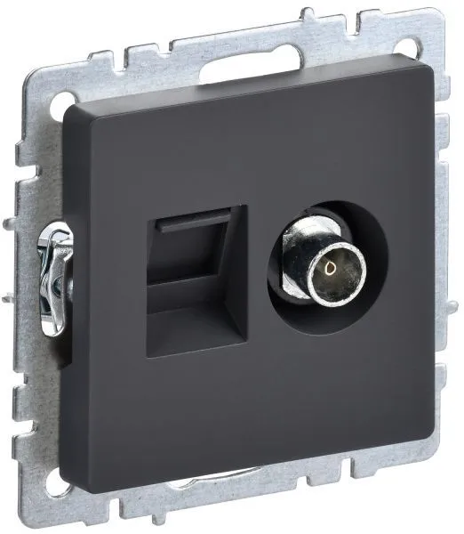 BRITE Розетка двойная TV+RJ45 кат.5E РТВ/РК12-БрГ графит IEK BR-AK20-1-K53