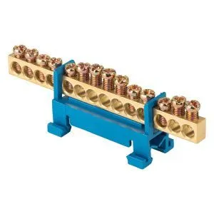 Шина "0" N (6x9мм) 14 отв. латунь синий изолятор тип "Стойка" на DIN-рейку EKF sn0-63-14-sb