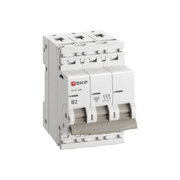 Авт. выкл. 3P 2А (B) 4,5кА ВА 47-63N EKF PROxima - Фото 2