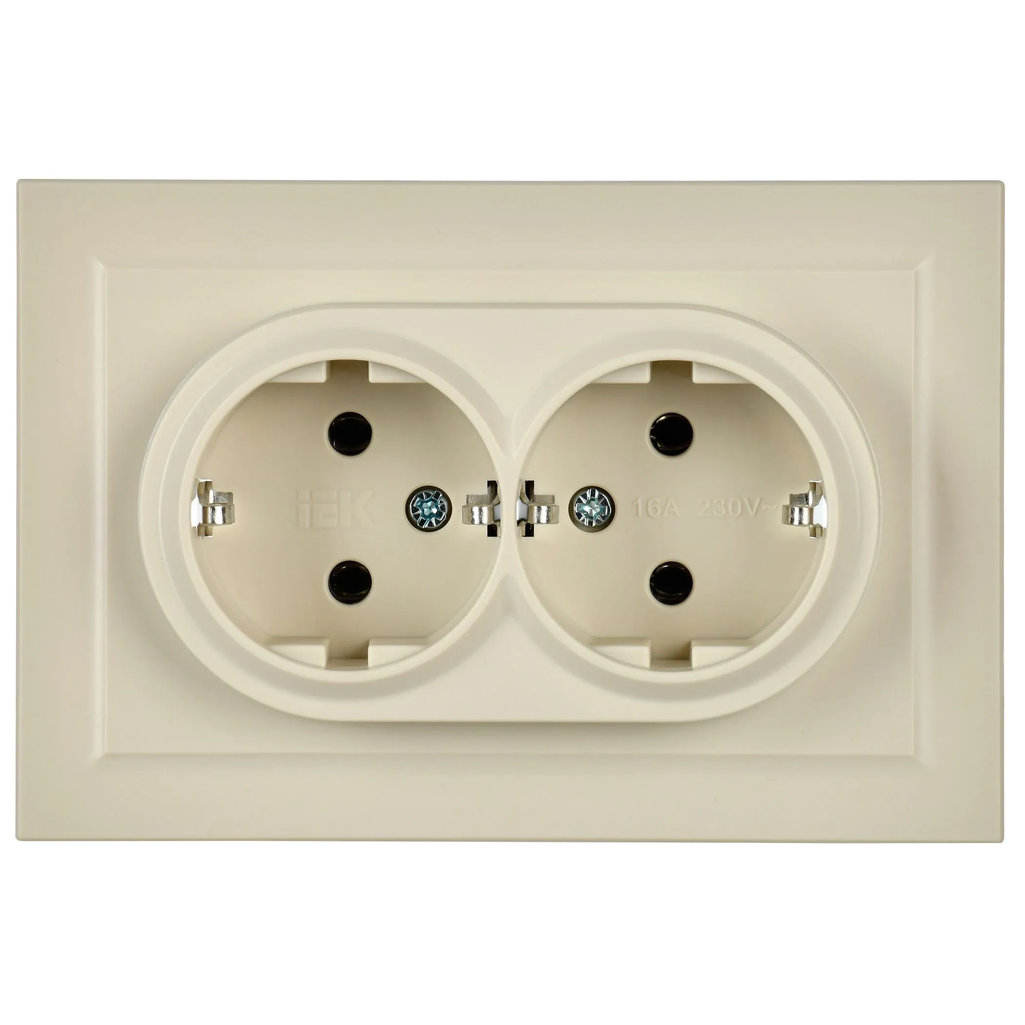 BRITE Розетка 2-местная с заземлением без защитных шторок 16А в сборе РС12-3-БрКр бежевый IEK - Фото 2
