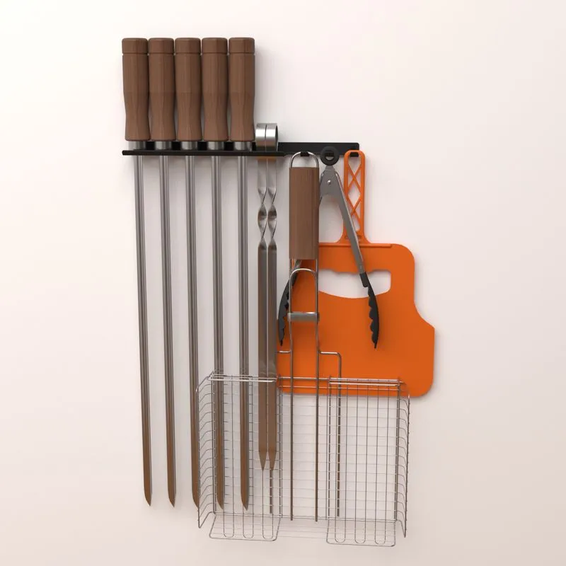 Держатель для хранения шампуров и аксессуаров для барбекю, настенный, черный СОКОЛ - Фото 2