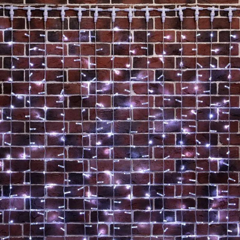 Гирлянда светодиодная Занавес 2х9м 1200 LED БЕЛЫЙ прозрачный ПВХ IP65 постоянное свечение 230В блок в комплекте NEON-NIGHT 235-195