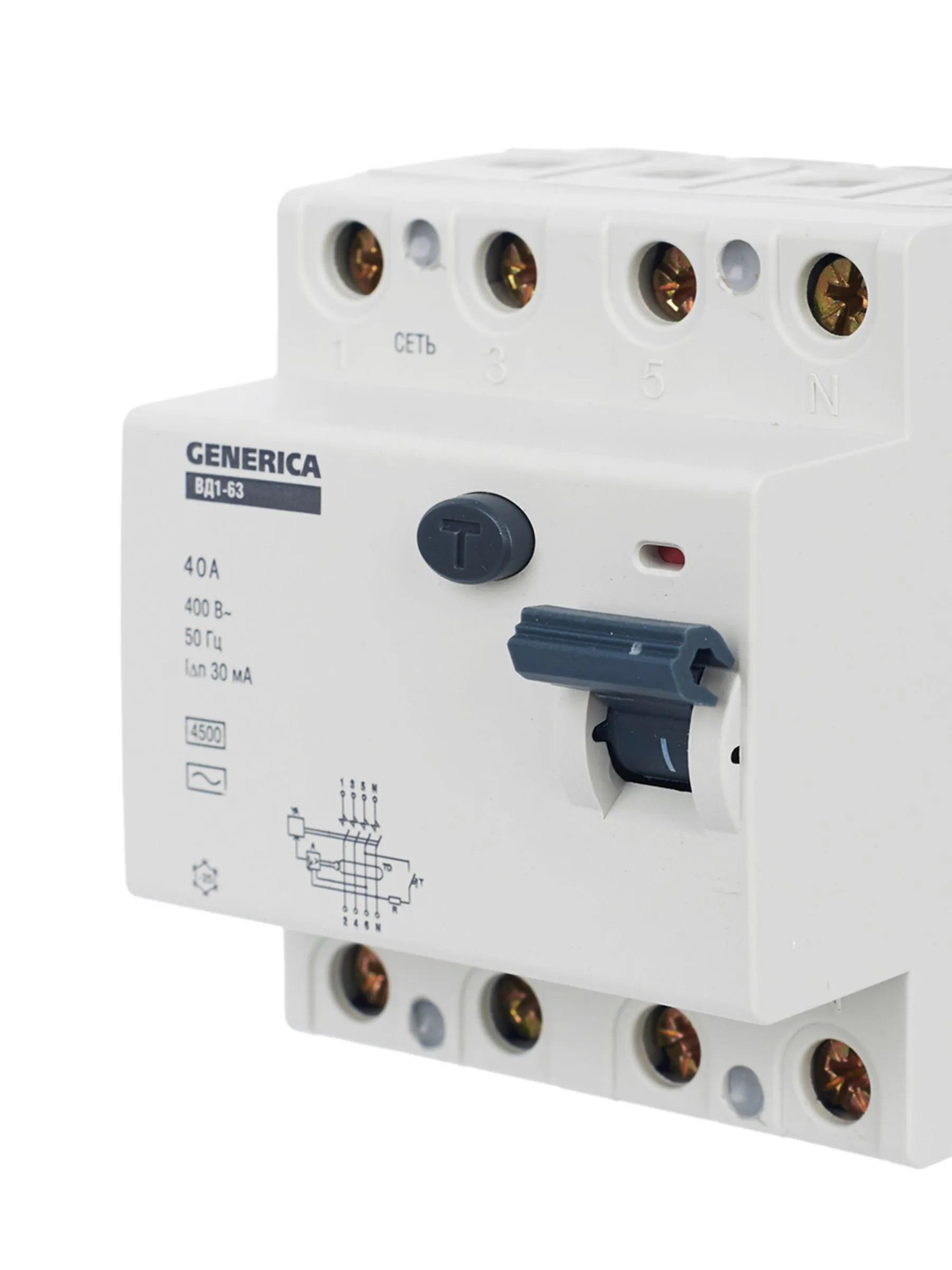 Выключатель дифференциальный (УЗО) ВД1-63 4Р 40А 30мА GENERICA - Фото 3