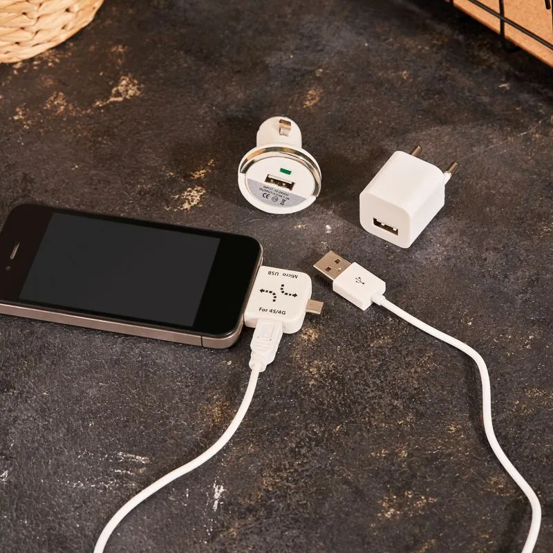 Комплект СЗУ, АЗУ, кабель miniUSB-USB, переходник microUSB 30 pin белый - Фото 2