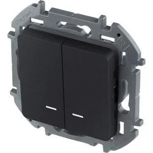 INSPIRIA Выключатель 2-клавишный с подсветкой/индикацией схема 5L 10АХ безвинтовые зажимы антрацит 673633