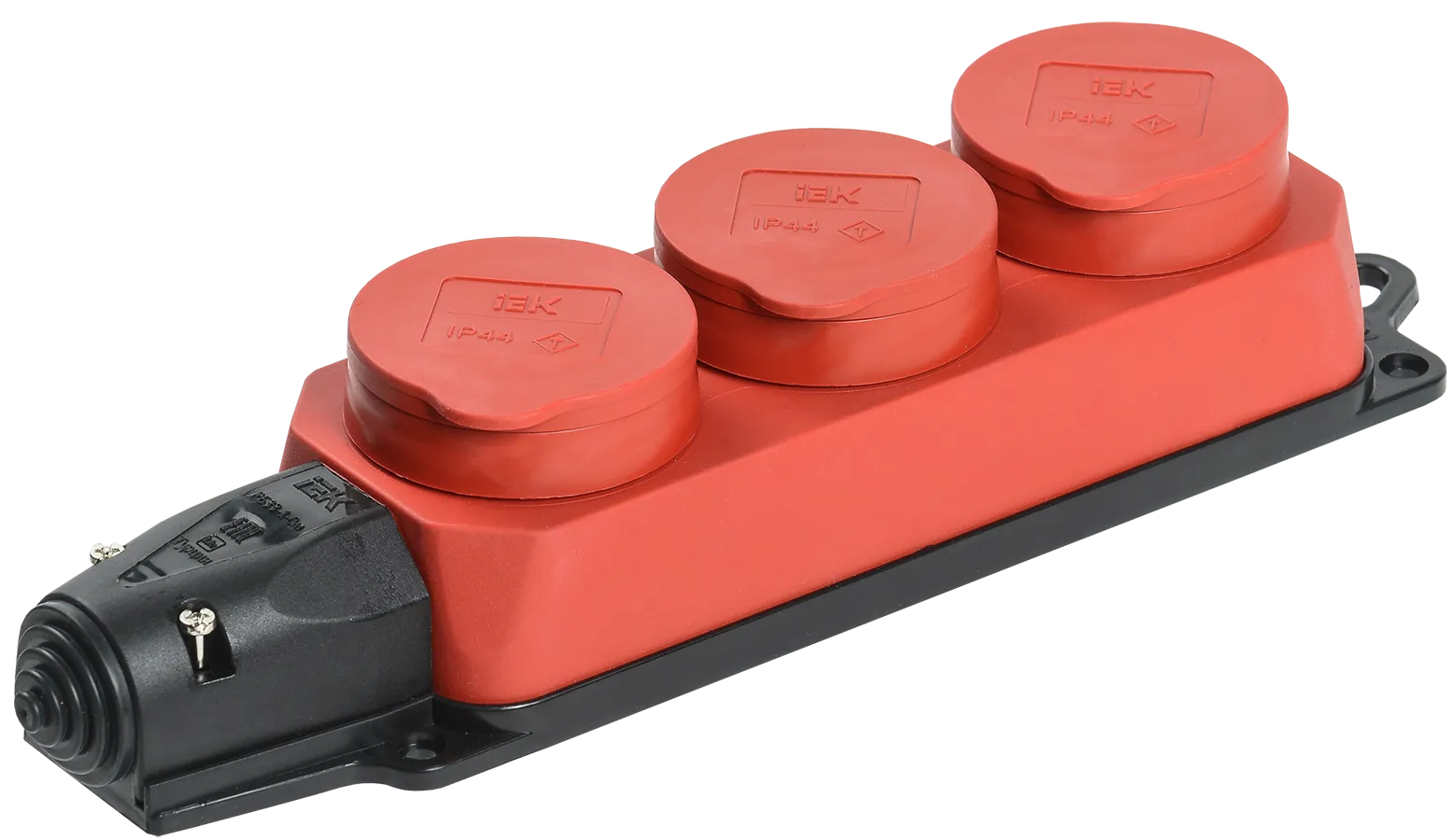 Розетка (колодка) 3-местная РБ33-1-0м с защитными крышками IP44 ОМЕГА каучук красная IEK