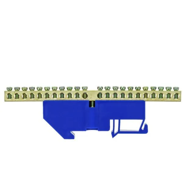 Шина "0" N (6x9мм) 22 отв. латунь синий изолятор на DIN-рейку EKF - Фото 3