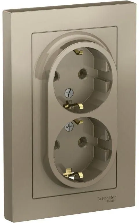Розетка 2-м СП AtlasDesign 16А IP20 с заземл. в сборе шампань SE ATN000524