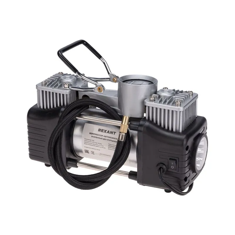 Компрессор автомобильный усиленный двухпоршневой с цифровым манометром и функцией автостоп (60л/мин, 10 АТМ) REXANT - Фото 5