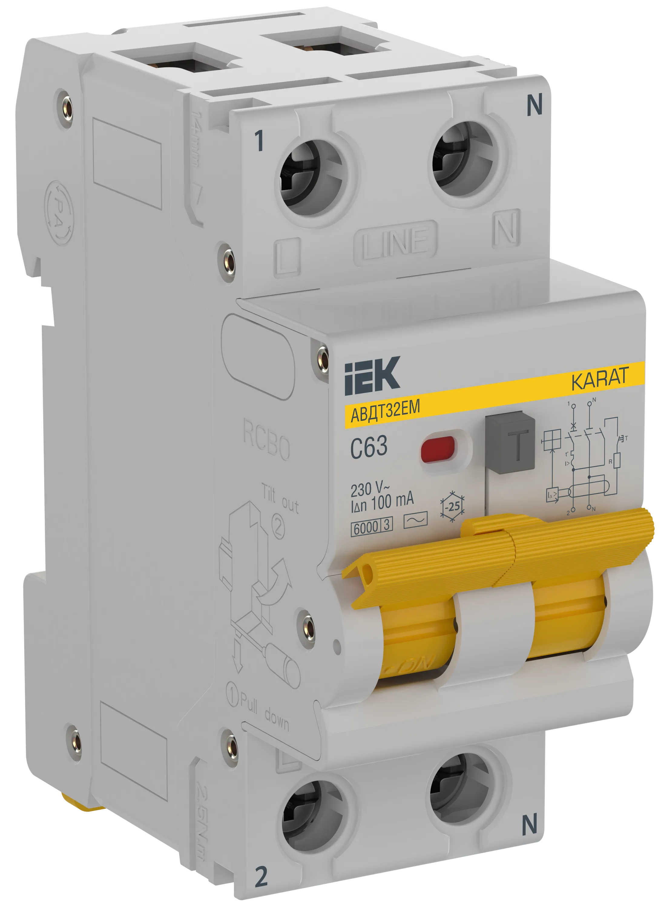 KARAT Автоматический выключатель дифференциального тока АВДТ32EM 1P+N C63 100мА тип AC IEK