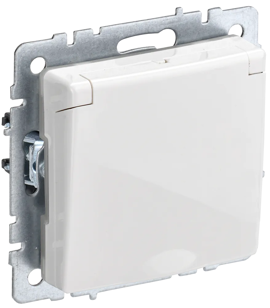 BRITE Розетка 1-местная с заземлением с защитными шторками и крышкой 16А IP20 РСбш10-3-БрБ белый IEK