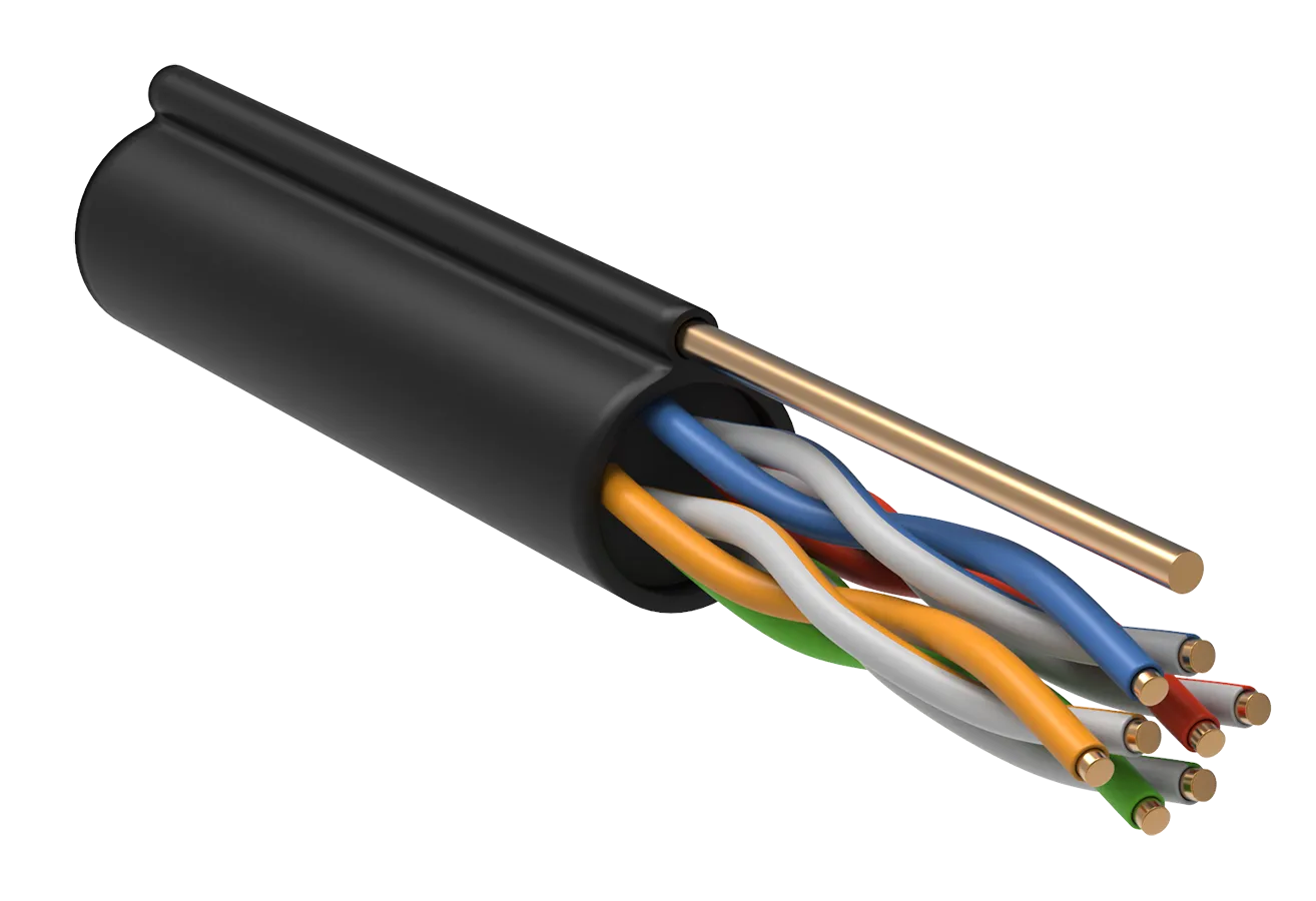ITK Витая пара U/UTP кат.5E 4х2х24AWG solid LDPE c металлическим тросом 1,2мм черный (305м)
