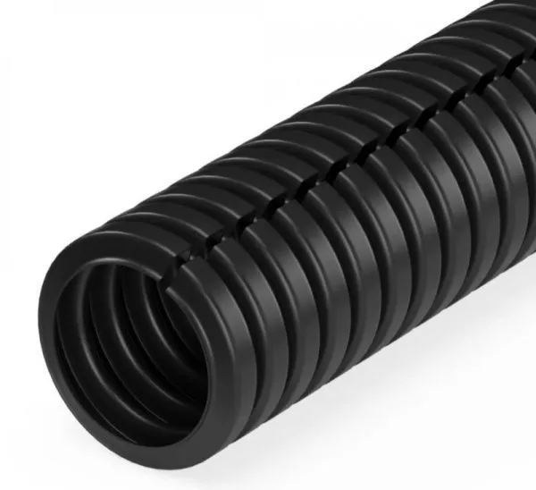 Труба гофрированная ПП безгалогенная (HF) разрезная черная dвн 9,8 мм, dнар 13,2 мм (250м/уп) Промру