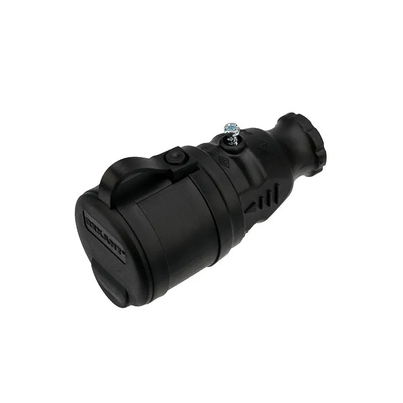 Розетка влагозащищенная переносная с крышкой 1 гнездо, с/з, 16А, IP44 каучук, черная REXANT