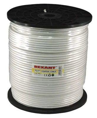 Кабель коаксиальный RG-6U, 75Ом, CCS/Al/Al, 64%, 305м, INDOOR, белый REXANT - Фото 2