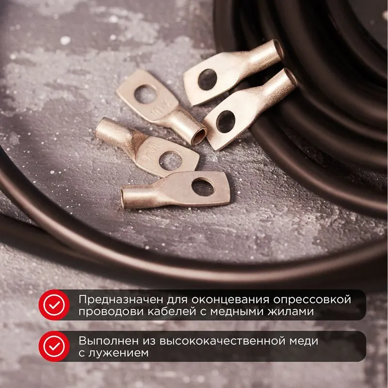 Наконечник медный луженый ТМЛ-Р 10–6 (10мм² - Ø6мм) (в упак. 100 шт.) REXANT - Фото 2