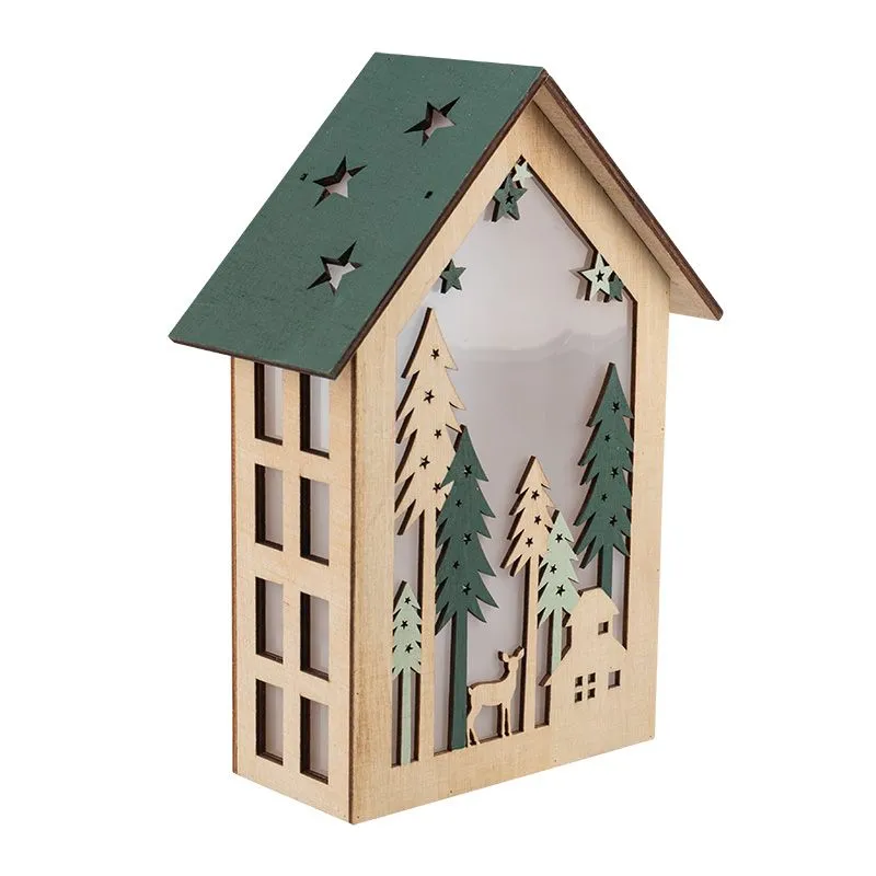 Деревянная фигурка с подсветкой Домик в лесу 19х6х26 см - Фото 4