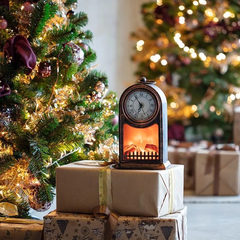 Светодиодный камин Старинные часы с эффектом живого огня 14,7x11,7x25 см, бронза, батарейки 2хС (не в комплекте) USB NEON-NIGHT - Фото 2