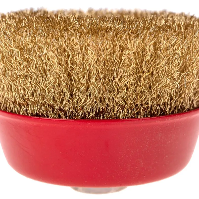 Щетка чашечная для УШМ, витая латунированная проволока, 100мм, М14 KRANZ - Фото 3