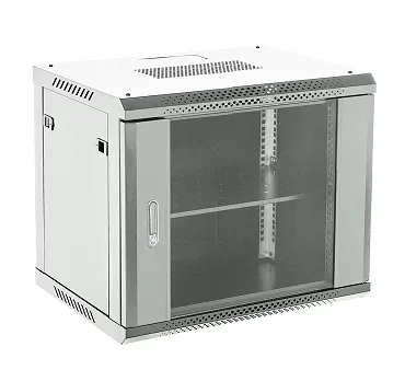 Настенный шкаф 19" 12U 600×600×635 (ШxГxВ), дверь стекло, металлическая задняя стенка, боковые съемные стенки, RAL 7035 REXANT