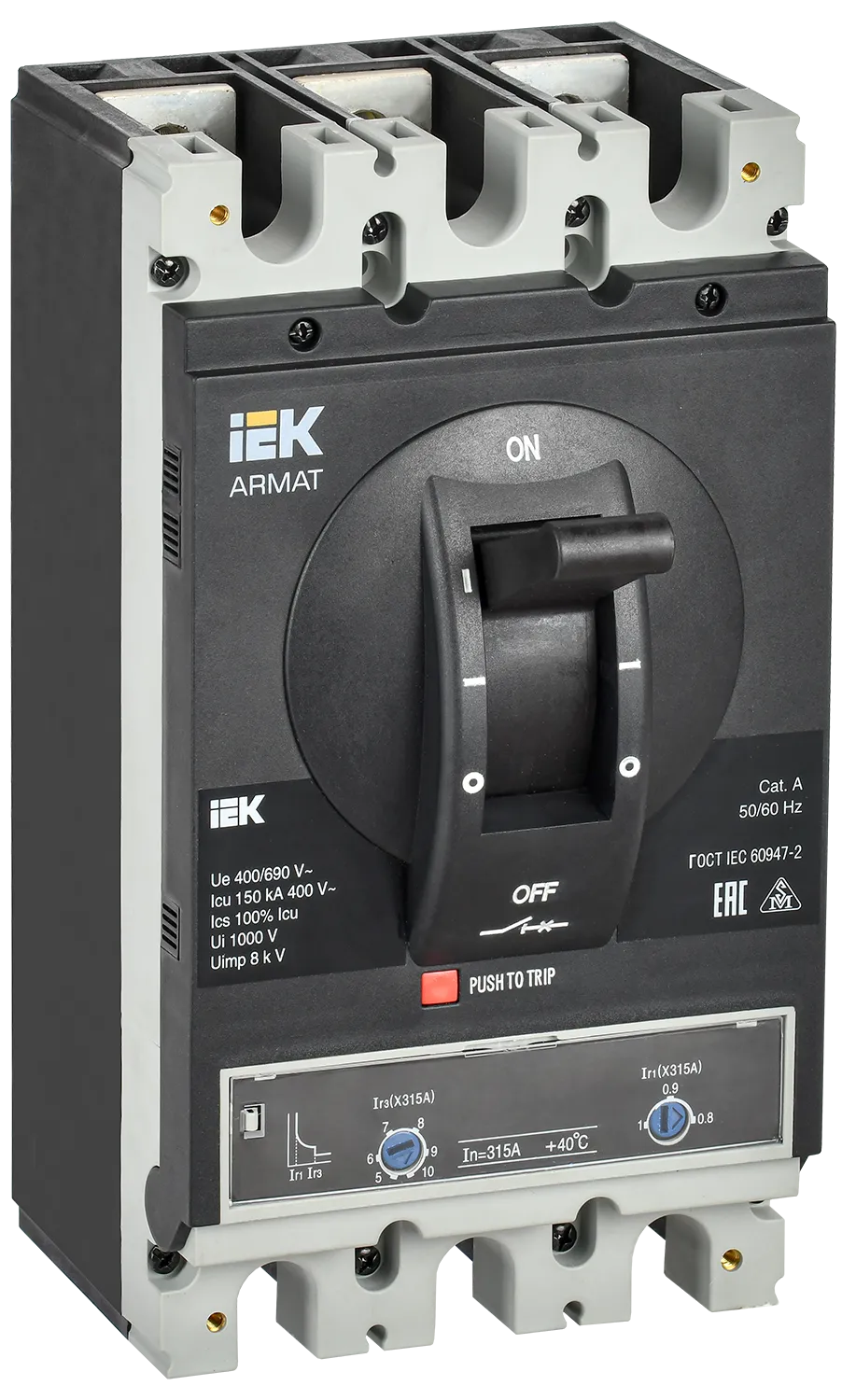 ARMAT Автоматический выключатель в литом корпусе 3P типоразмер H 150кА 315А расцепитель термомагнитный регулируемый IEK AR-MCCB-3H-150-0315A-ATUC
