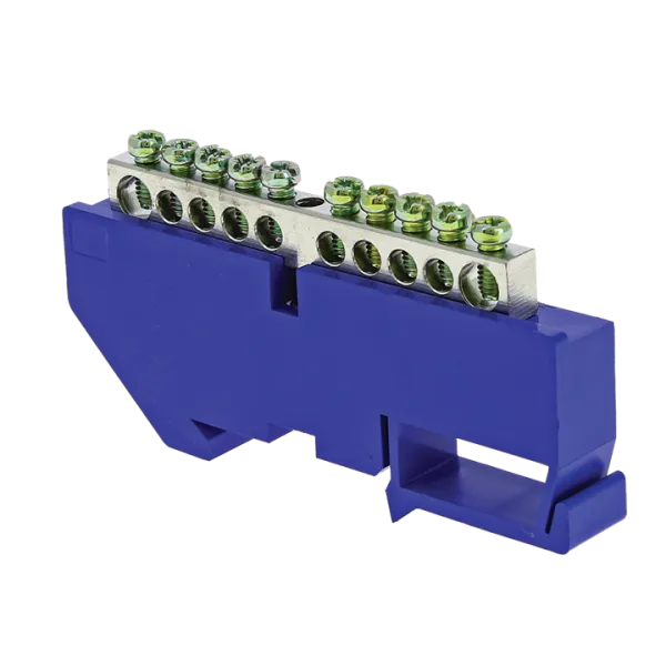 Шина "0" N (6x9мм) 10 отв. цинк синий изолятор на DIN-рейку EKF