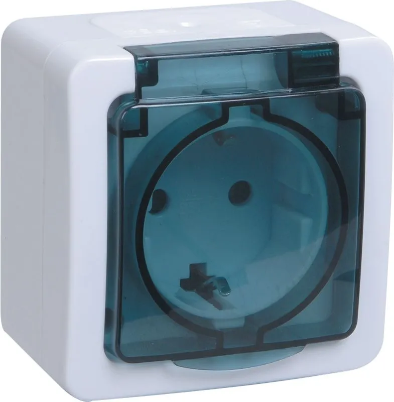 Розетка 1-местная для открытой установки РСб20-3-ГПБд с заземляющим контактом IP54 ГЕРМЕС PLUS (цвет крышки:дымчатый) IEK ERMP12-K03-16-54-EC