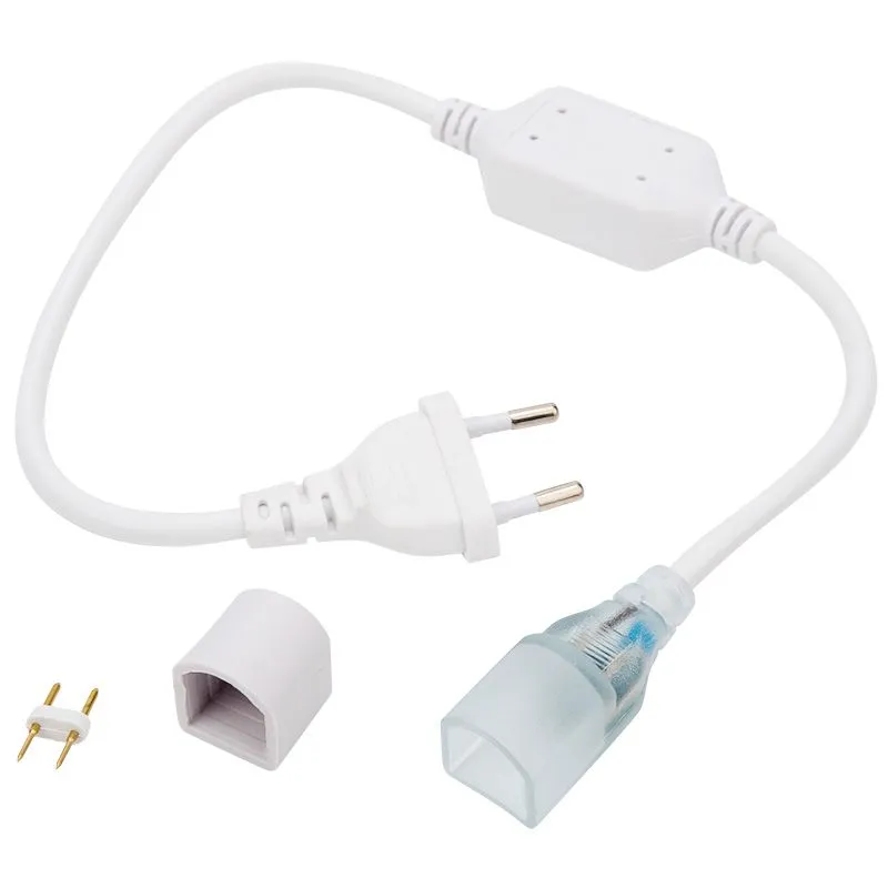 Установочный набор для Гибкого неона 16х16мм формы D (шнур питания каучук с диодным мостом и вилкой, заглушка, переходная муфта, игла) 1,5м NEON-NIGHT