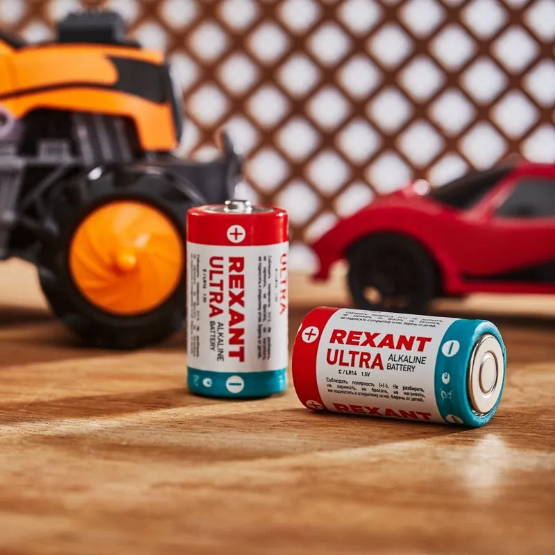 Батарейка алкалиновая С/LR14, 1,5В, 2 шт, блистер REXANT - Фото 2