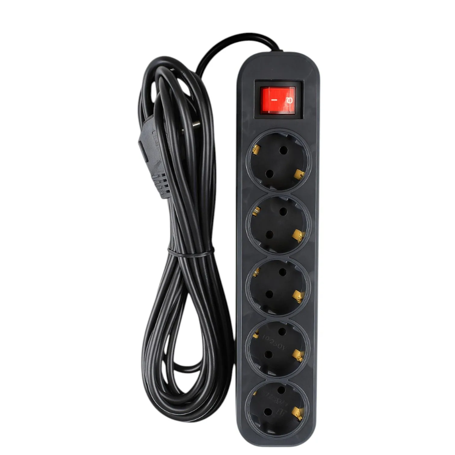 Удлинитель УБкн-03 бытовой с кнопкой ПВС 3*0,75 (10А) 5гн. 1,5м. черный DEKRON - Фото 4