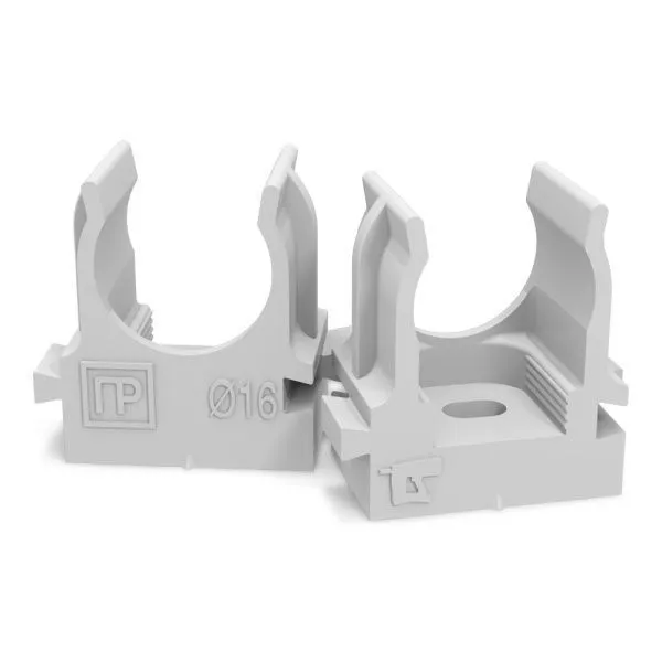 Крепеж-клипса для труб для монтажного пистолета серая в п/э д16 (100шт/уп) Промрукав