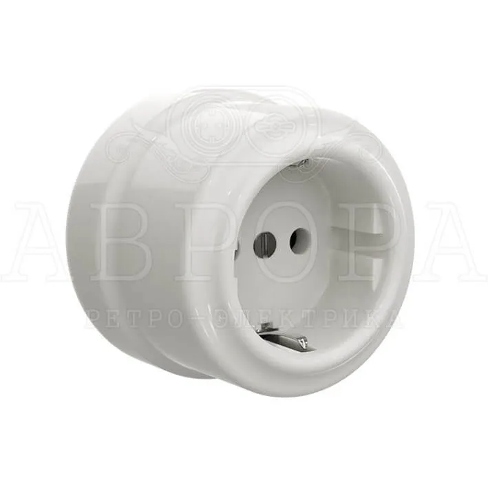 Розетка ретро с заземляющим контактом, цвет - белый - Фото 2