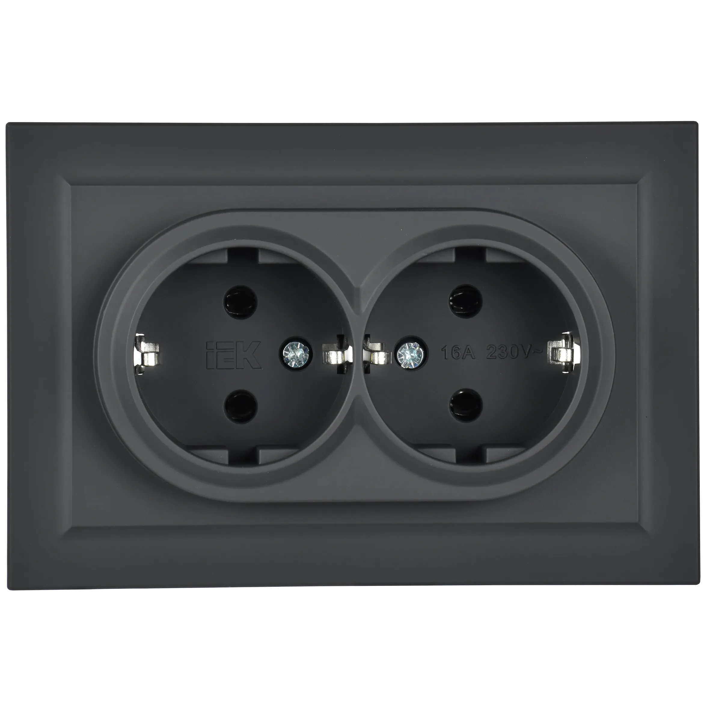 BRITE Розетка 2-местная с заземлением без защитных шторок 16А в сборе РС12-3-БрГ графит IEK - Фото 4