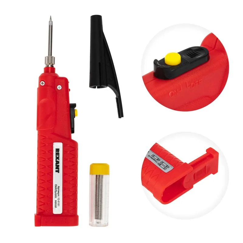 Паяльник с керам. нагревателем, серия МИНИ, 8Вт, 4,5В, питание от 3 бат. АА, блистер REXANT - Фото 2